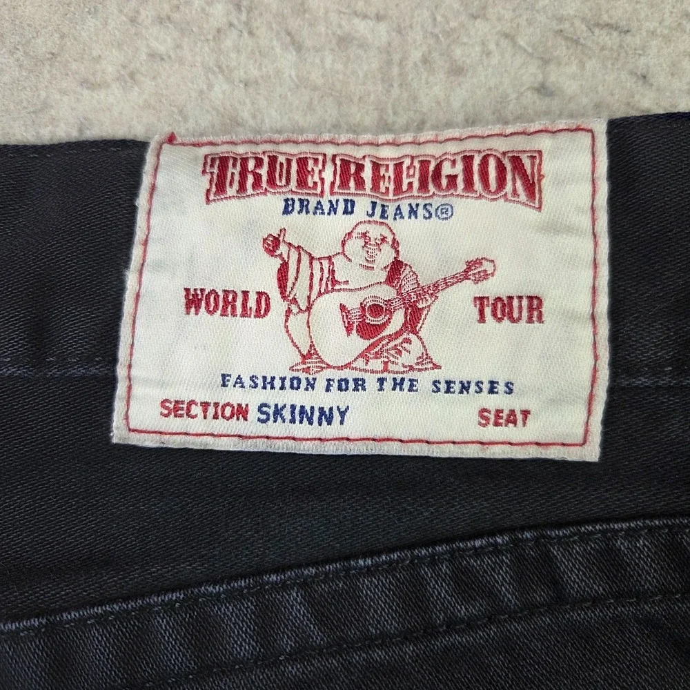 True Religion Mens All Black Jeans Size 31x33 Faded Dark Wash Slim Denim